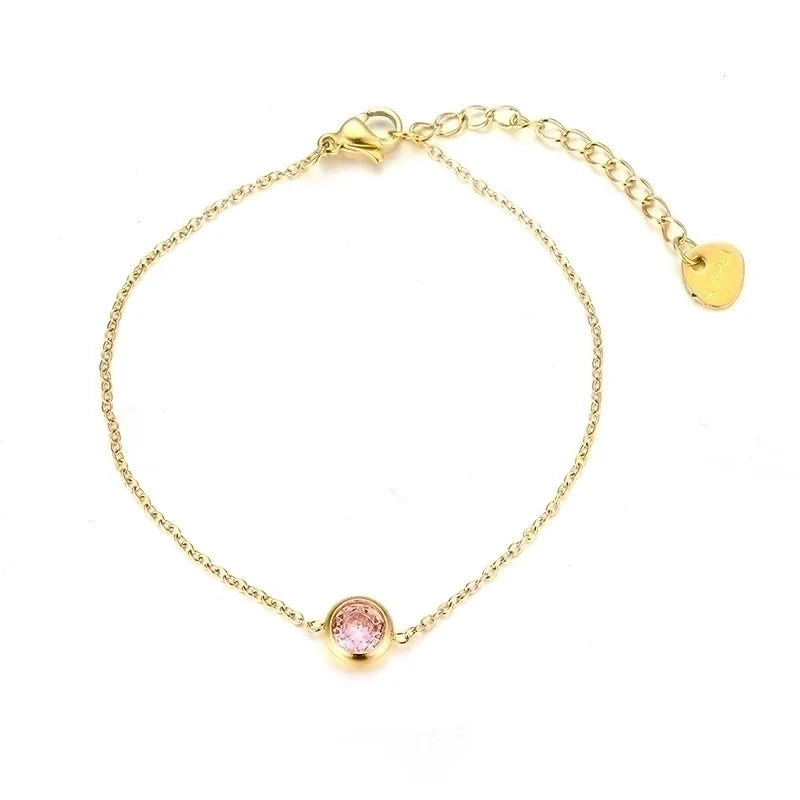 Bracciale in Acciaio Inossidabile con Zircone Pink placcato in Oro 18K