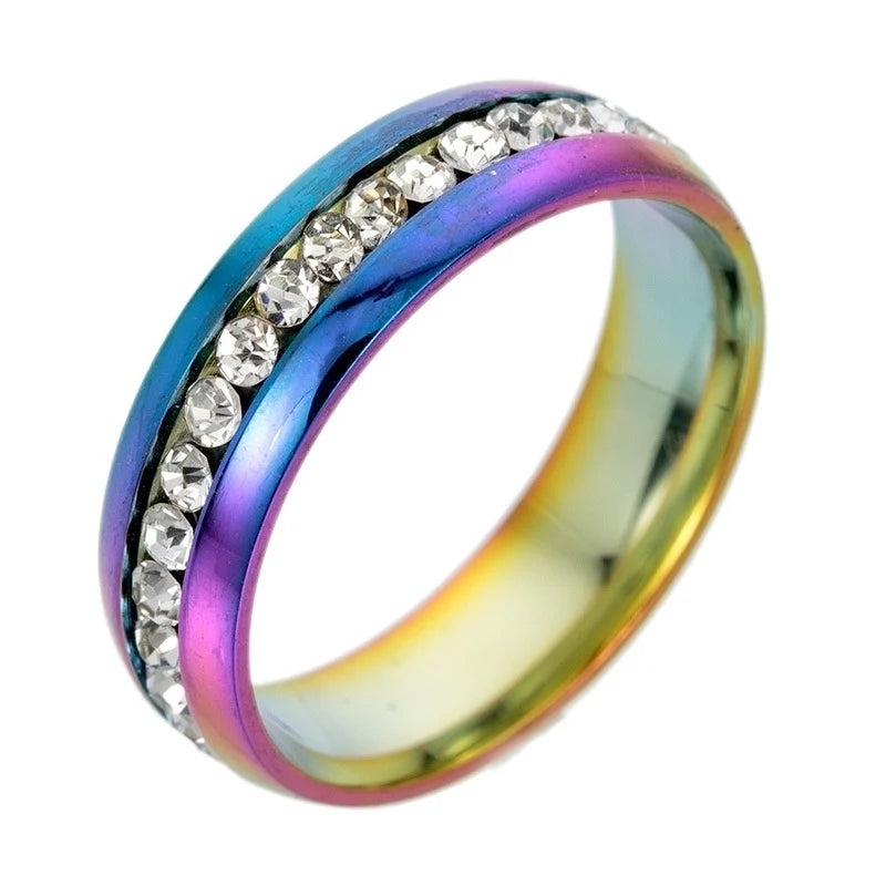 Anello Multicolor con Zirconi in Acciaio Inossidabile