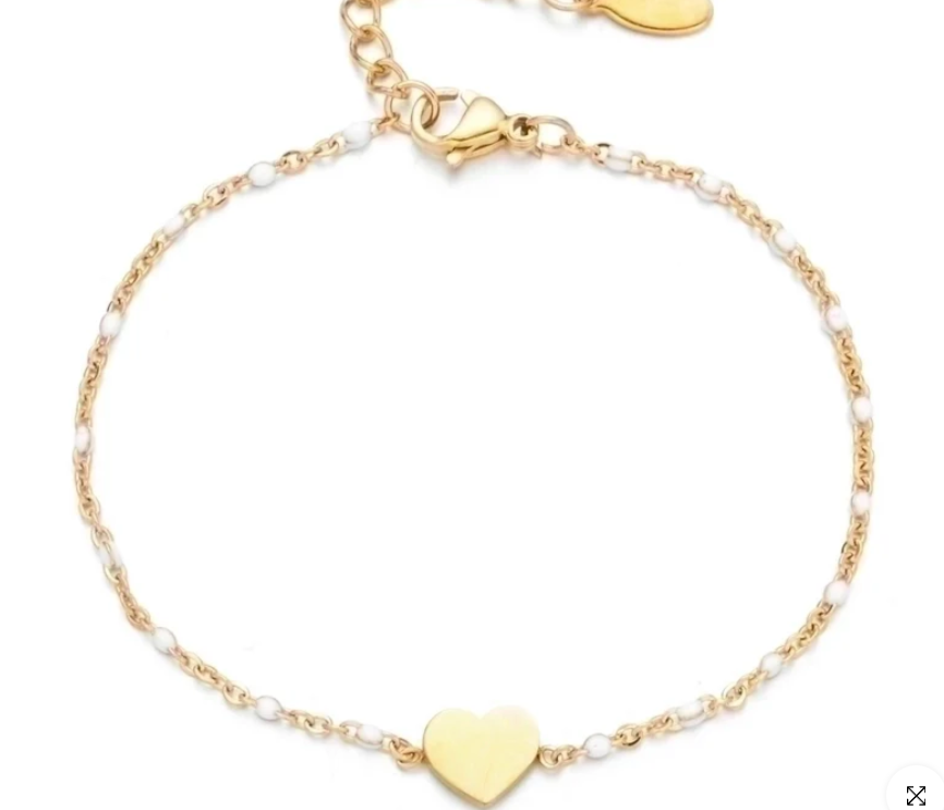 Bracciale cuore con perline White in Acciaio Inossidabile