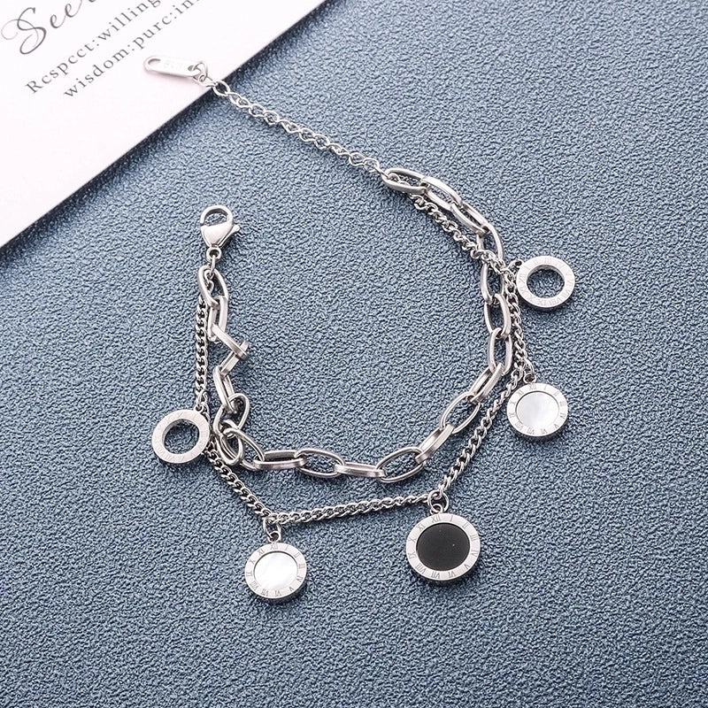 Bracciale Doppia catena Numeri Romani Silver/Black in Acciaio Inossidabile  Placcato io Oro 18K