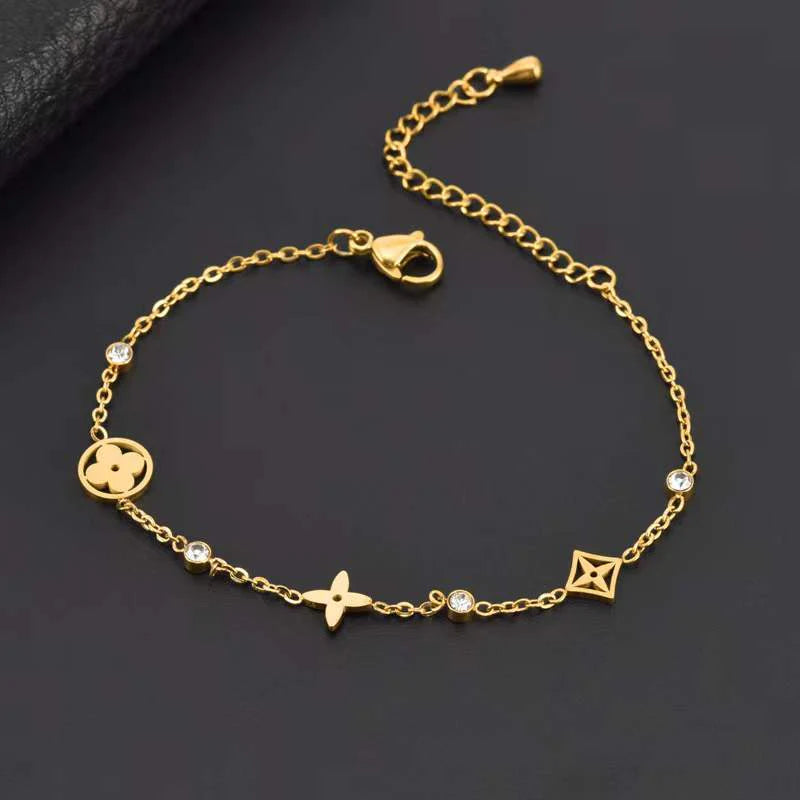 Bracciale Sottile Quadrifoglio Gold in Acciaio Inossidabile Placcato in Oro 18K