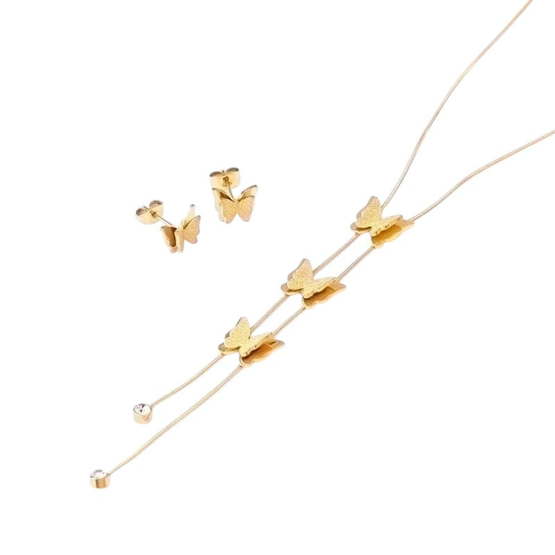 Set Pendente con Farfalle in Acciaio Inossidabile Gold