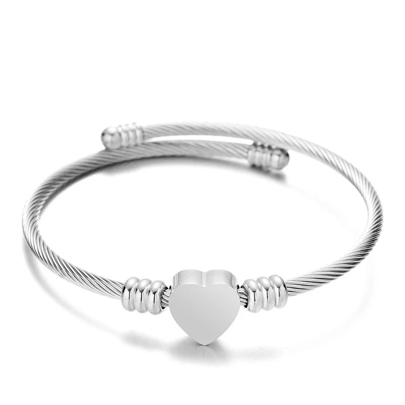 Bracciale Rigido in Acciaio Inossidabile con Cuore misura regolabile