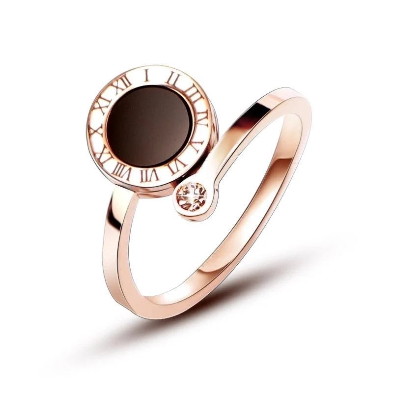 Anello in Acciaio al Titanio con numeri Romani in Rose Gold