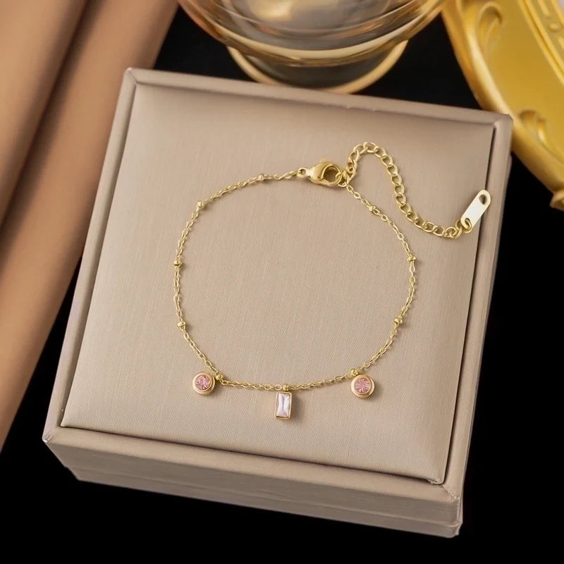 Bracciale sottile con tre Pietre Rose/Gold