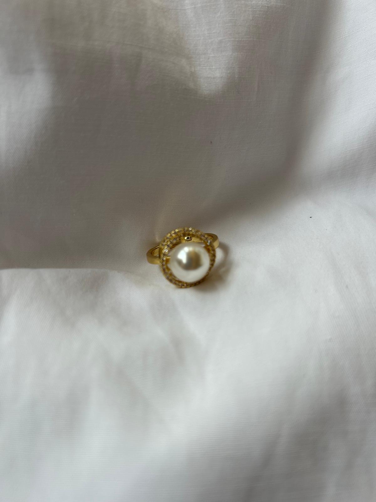 Anello di Perle in Acciaio Placcato in oro 18k con piccoli Zirconi