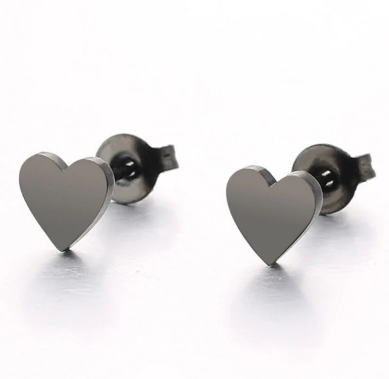 Orecchini Cuore 2 mm semplice in Stainless Steel Black