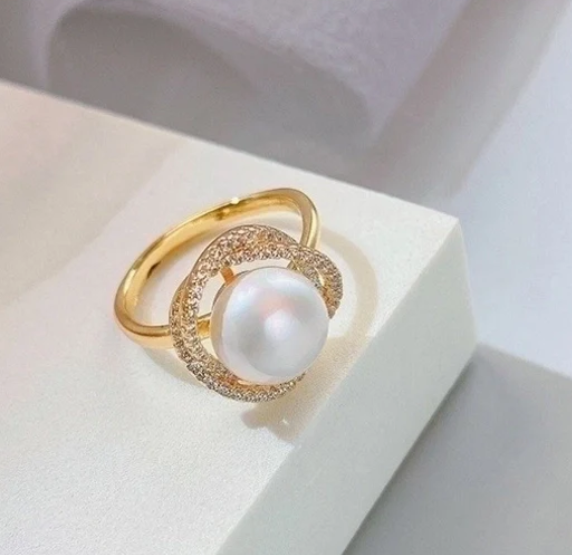 Anello di Perle in Acciaio Placcato in oro 18k con piccoli Zirconi